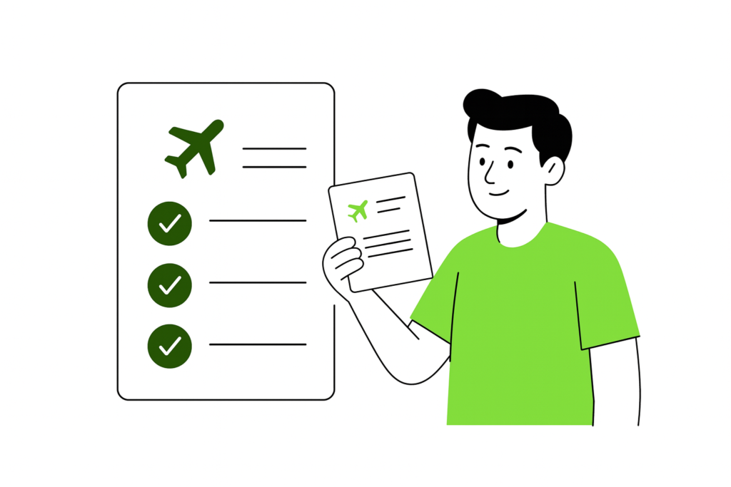Illustration montrant un document de pré-réservation de billet d’avion pour visa, validé et prêt à être utilisé pour une demande de visa